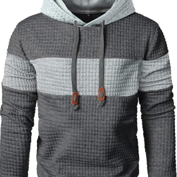 Men's Plaid Patchwork Jacquard Hoodie Sweatshirt | Casual Long Sleeve Pullover w - Picture 11 of 12